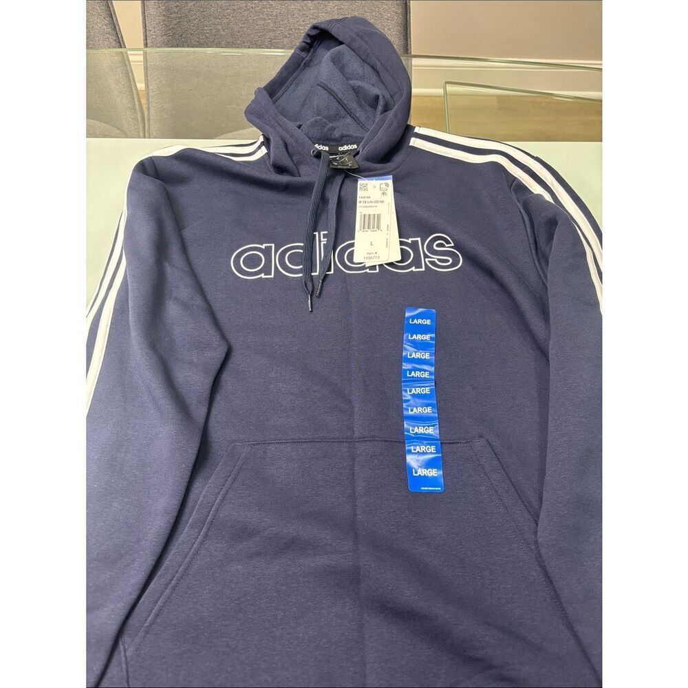 Adidas NET Men's Navy Blue 3-Stripe Logo Hoodie large